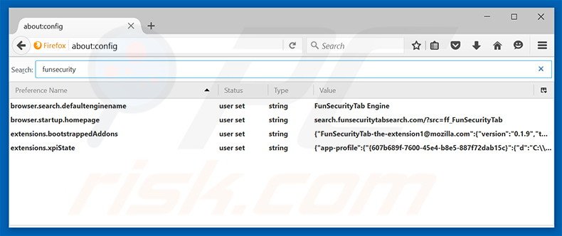 Removing search.funsecuritytabsearch.com from Mozilla Firefox default search engine