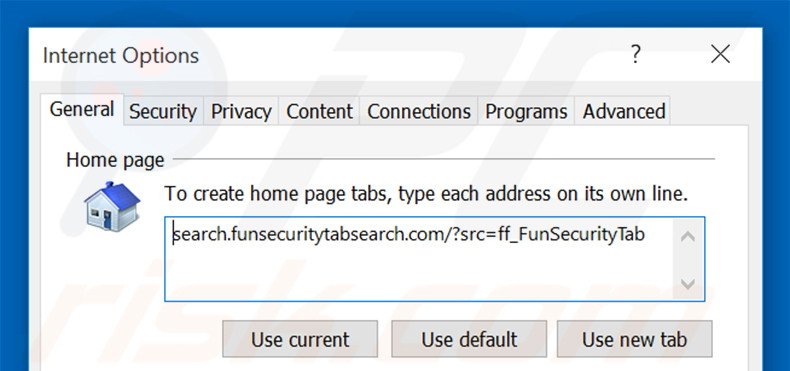 Removing search.funsecuritytabsearch.com from Internet Explorer homepage