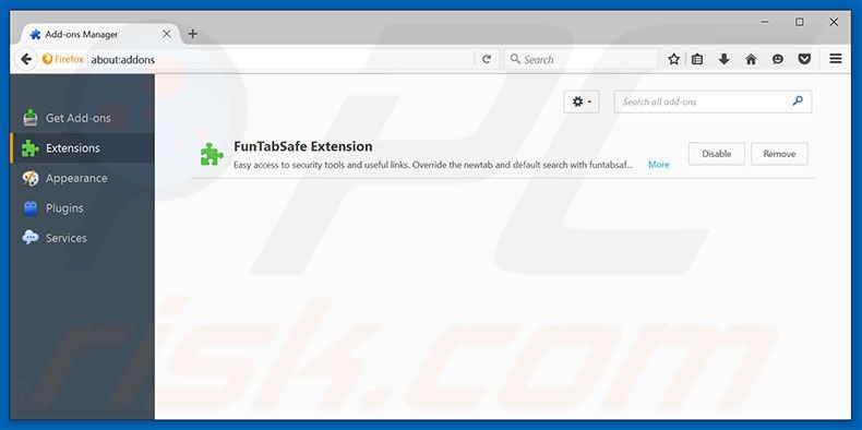 Removing search.funtabsafesearch.com related Mozilla Firefox extensions