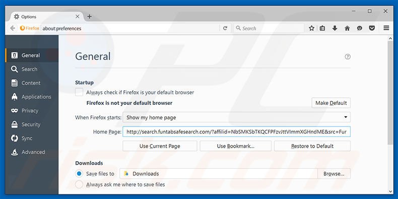 Removing search.funtabsafesearch.com from Mozilla Firefox homepage