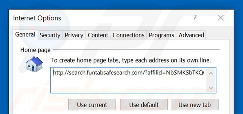 Removing search.funtabsafesearch.com from Internet Explorer homepage