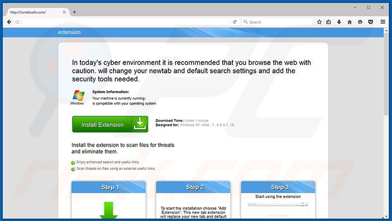 Website used to promote FunTabSafe browser hijacker