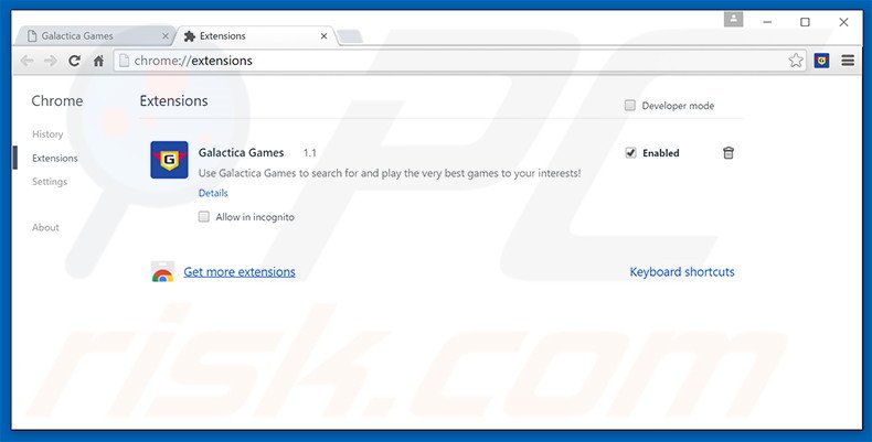 Removing home.galacticagames.com related Google Chrome extensions