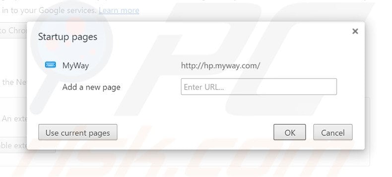 Removing hp.myway.com from Google Chrome homepage