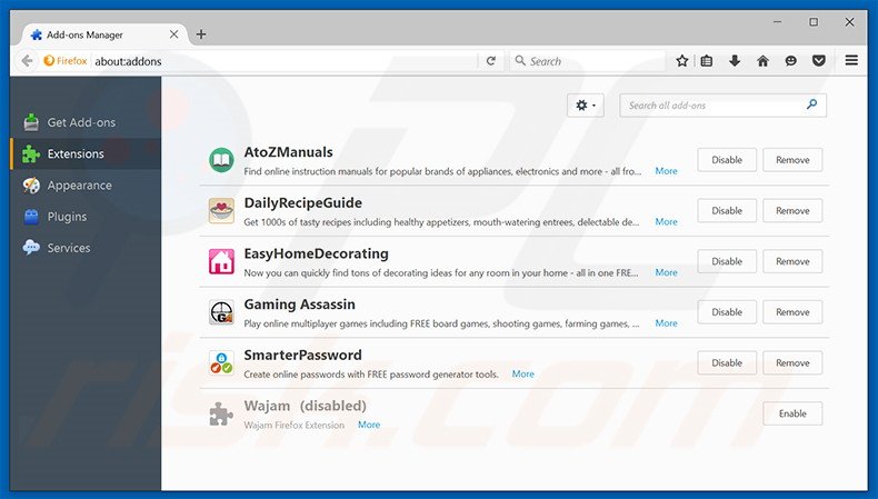 Removing hp.myway.com related Mozilla Firefox extensions