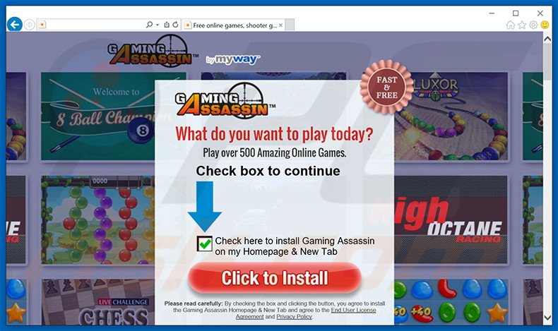 Website used to promote Gaming Assassin browser hijacker