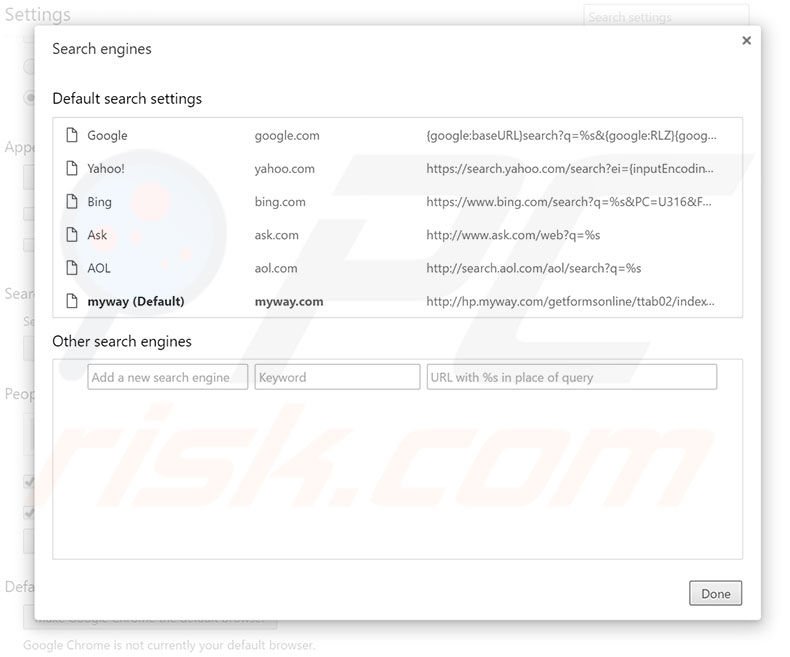 Removing hp.myway.com from Google Chrome default search engine