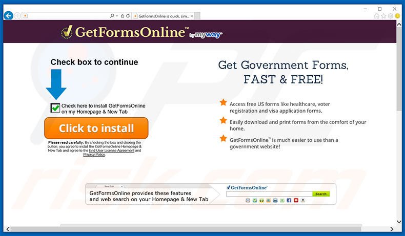 Website used to promote GetFormsOnline browser hijacker