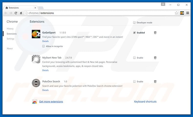 Removing search.gogetsport.com related Google Chrome extensions