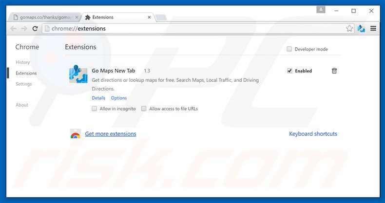 Removing search.gomaps.co related Google Chrome extensions
