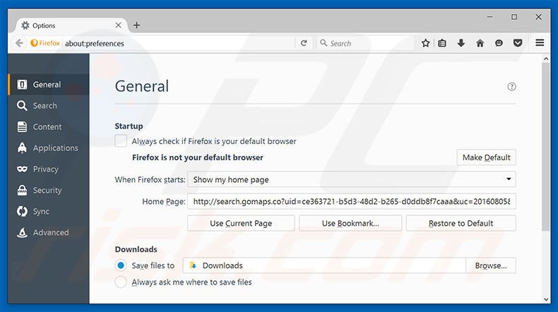 Removing search.gomaps.co from Mozilla Firefox homepage