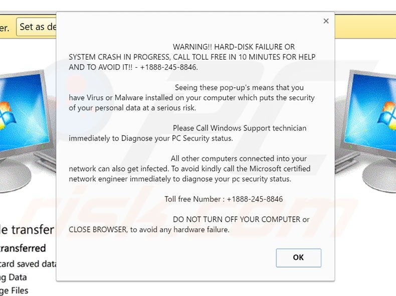 Hard Disk Failure Error pop-up