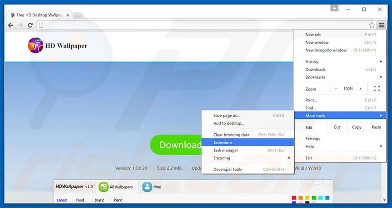 Removing HDWallpaper  ads from Google Chrome step 1