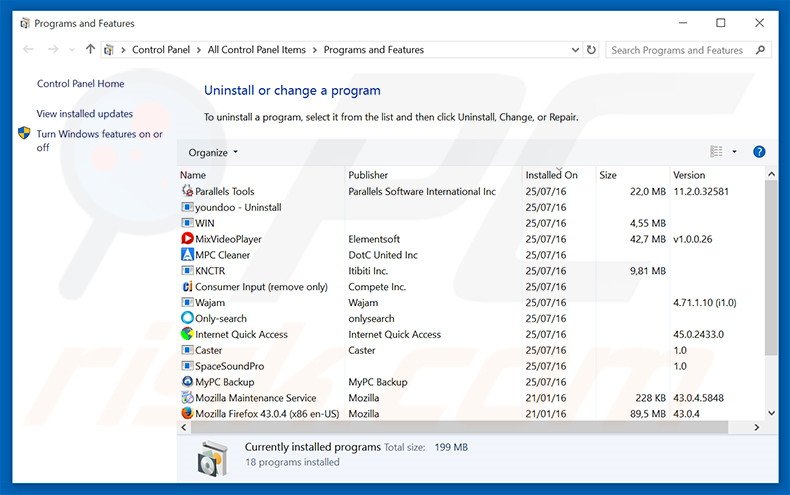 houmpage.com browser hijacker uninstall via Control Panel