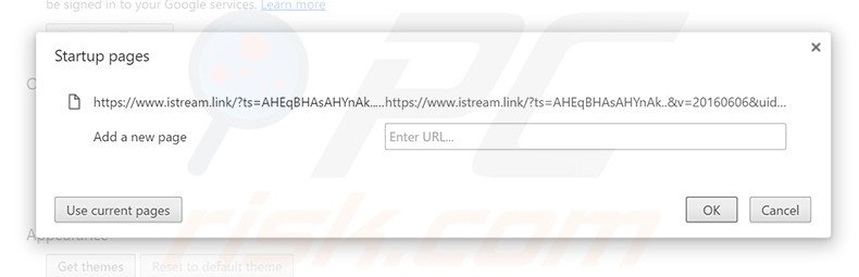 Removing istream.link from Google Chrome homepage