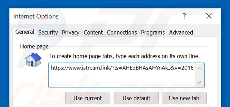 Removing istream.link from Internet Explorer homepage