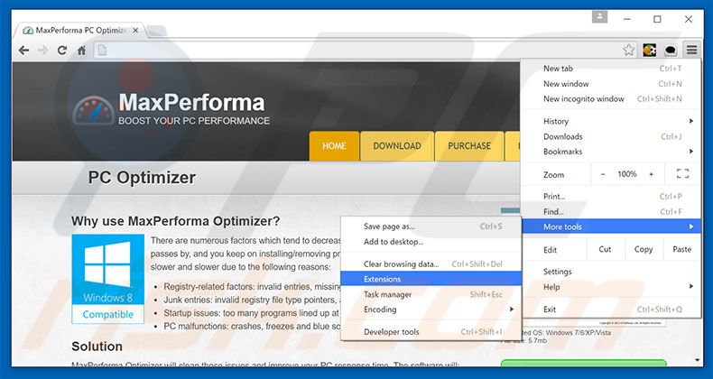 Removing MaxPerforma  ads from Google Chrome step 1