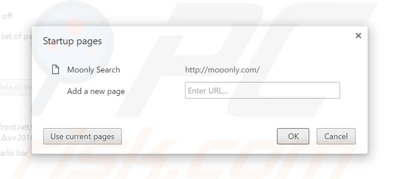 Removing mooonly.com from Google Chrome homepage
