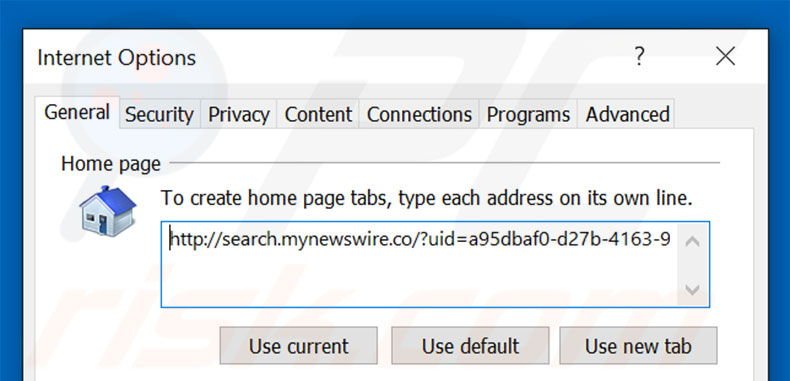 Removing search.mynewswire.co from Internet Explorer homepage