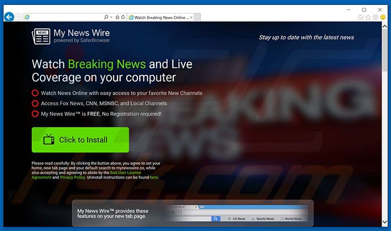 Website used to promote My News Wire browser hijacker
