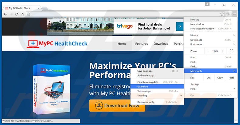Removing MyPC HealthCheck  ads from Google Chrome step 1
