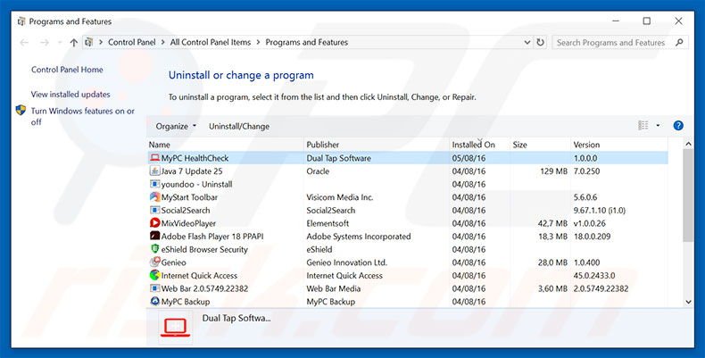 MyPC HealthCheck adware uninstall via Control Panel