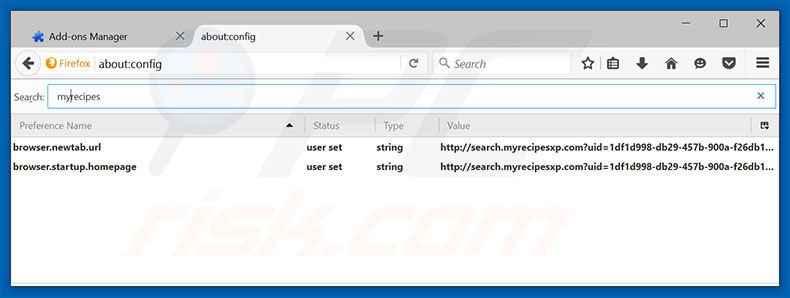 Removing search.myrecipesxp.com from Mozilla Firefox default search engine