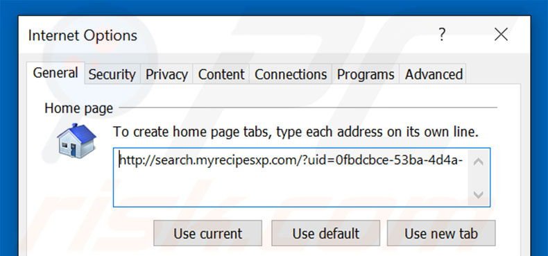 Removing search.myrecipesxp.com from Internet Explorer homepage