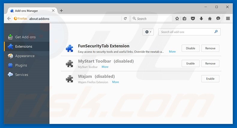 Removing mytrustsearch.com related Mozilla Firefox extensions