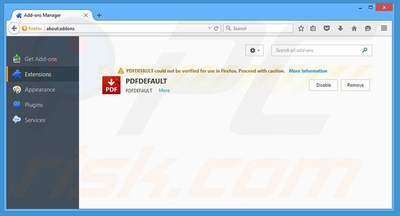 Removing PDFDEFAULT ads from Mozilla Firefox step 2