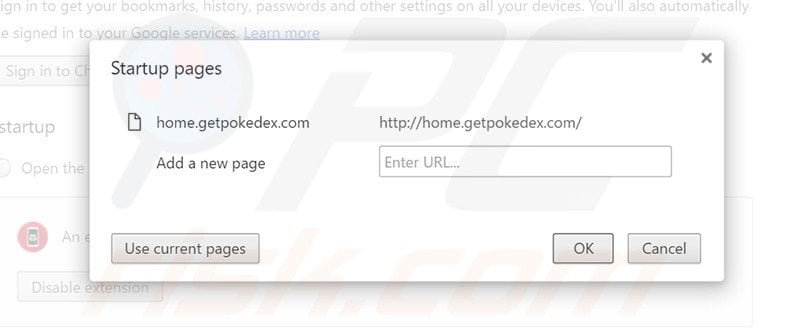 Removing home.getpokedex.com from Google Chrome homepage