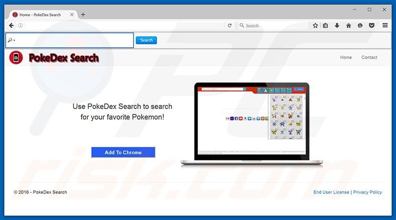 Website used to promote PokeDex Search browser hijacker