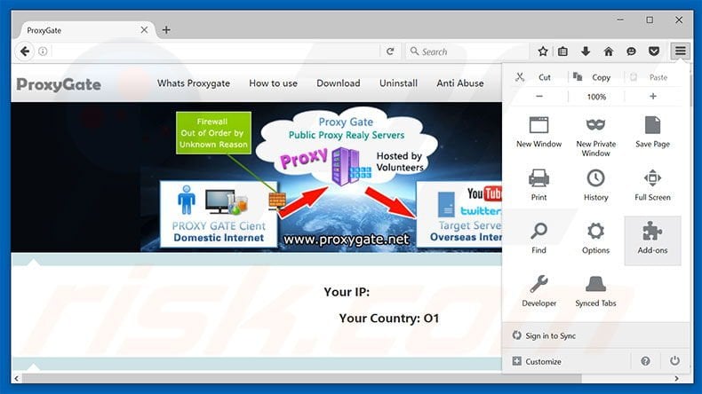 Removing ProxyGate ads from Mozilla Firefox step 1