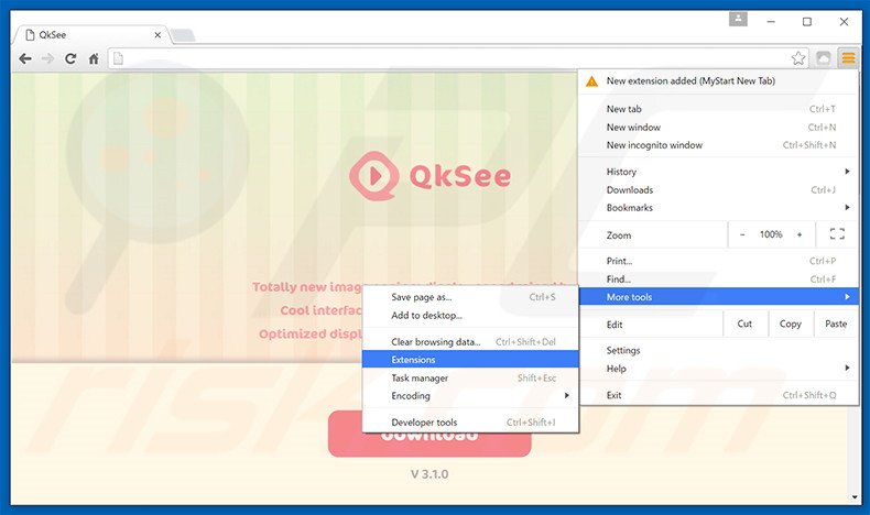Removing QkSee  ads from Google Chrome step 1