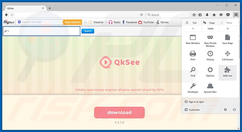 Removing QkSee ads from Mozilla Firefox step 1