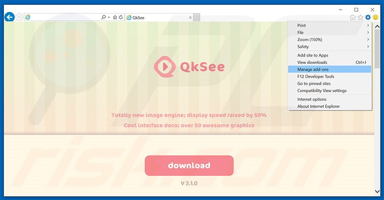 Removing QkSee ads from Internet Explorer step 1