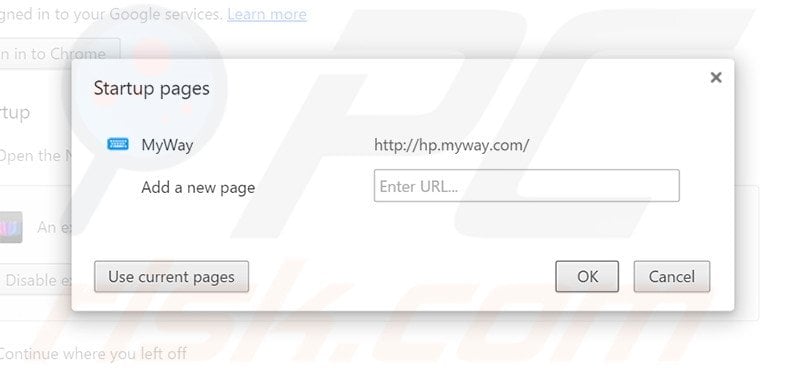 Removing hp.myway.com from Google Chrome homepage