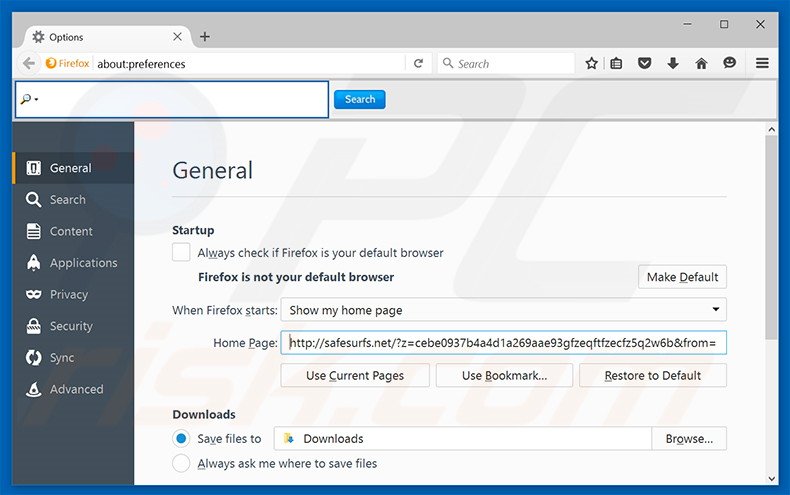 Removing safesurfs.net from Mozilla Firefox homepage