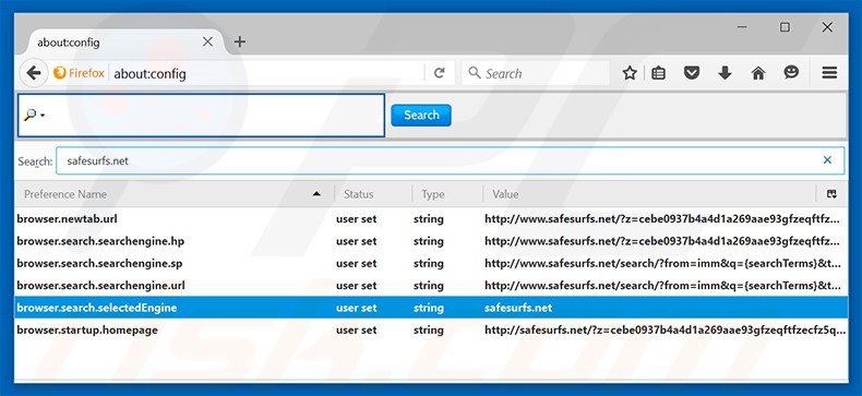 Removing safesurfs.net from Mozilla Firefox default search engine