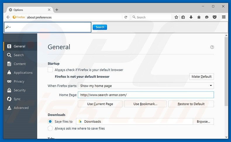Removing search-armor.com from Mozilla Firefox homepage