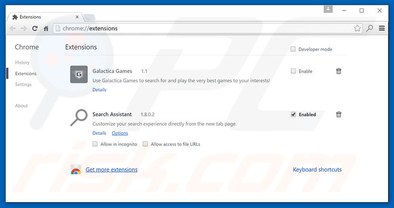 Removing searchassistant.co related Google Chrome extensions