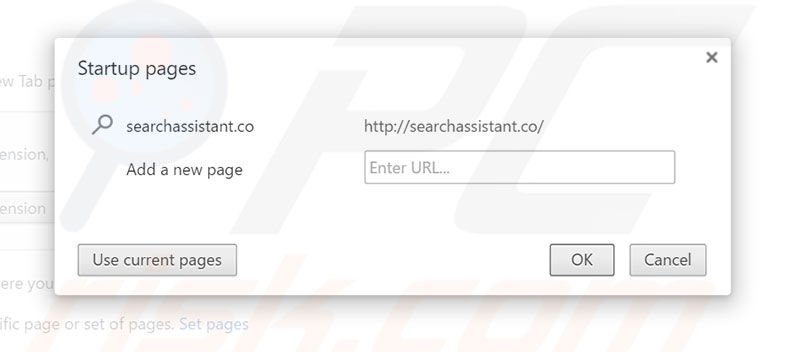 Removing searchassistant.co from Google Chrome homepage