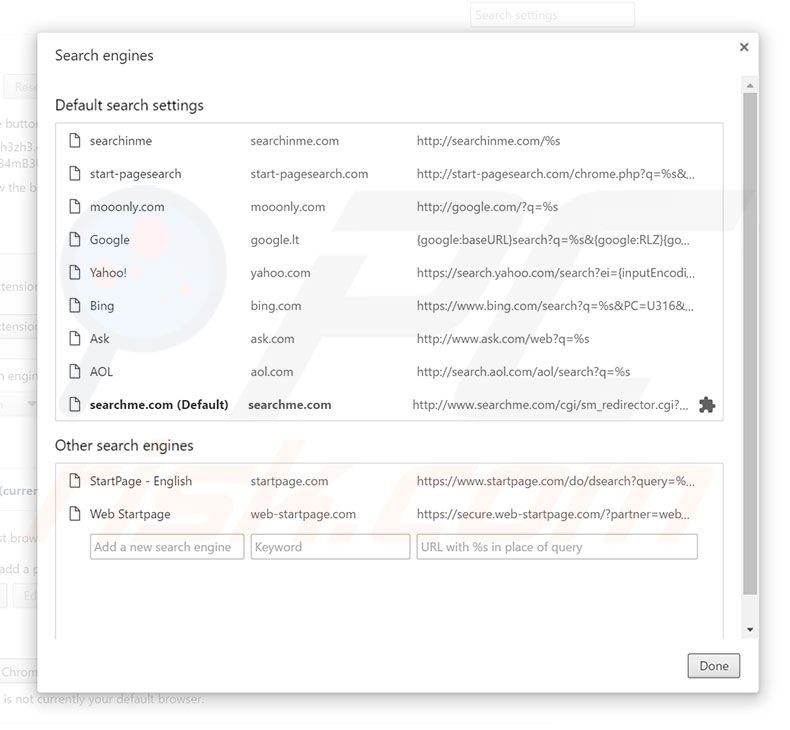 Removing searchassistant.co from Google Chrome default search engine