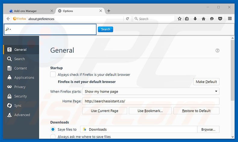 Removing searchassistant.co from Mozilla Firefox homepage
