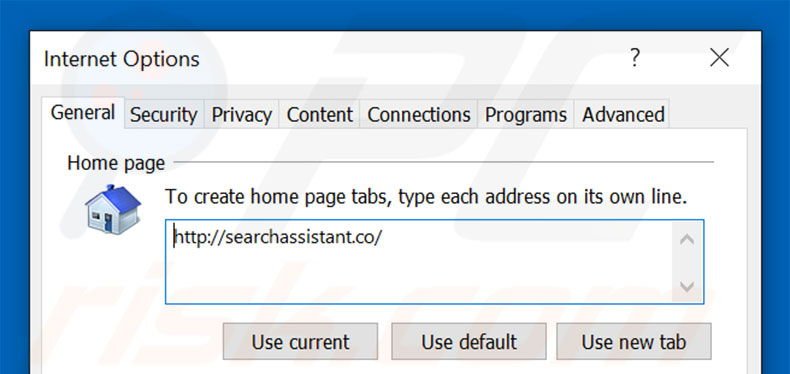Removing searchassistant.co from Internet Explorer homepage