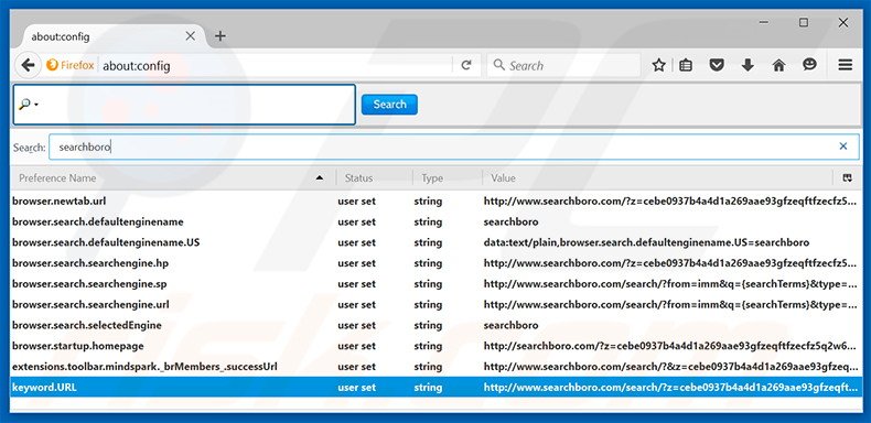Removing searchboro.com from Mozilla Firefox default search engine
