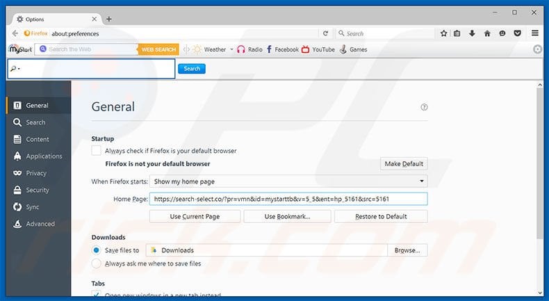 Removing search-select.co from Mozilla Firefox homepage