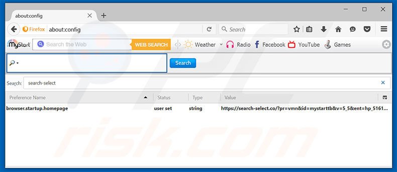 Removing search-select.co from Mozilla Firefox default search engine