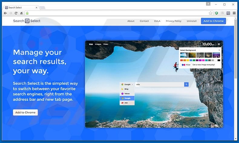 Website used to promote Search Select browser hijacker