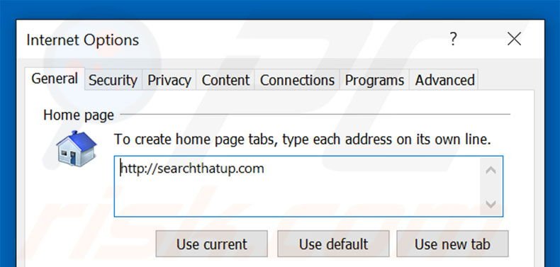 Removing searchthatup.com from Internet Explorer homepage